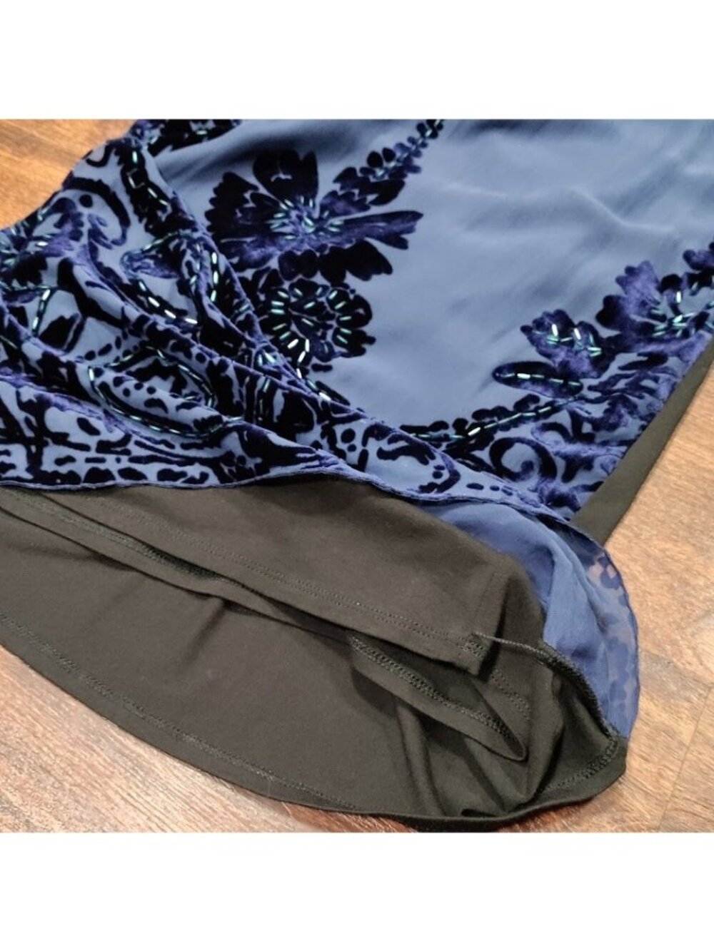 NWT Hale Bob Beaded Elisa Velvet Dress Burnout Long Sleeve Shift Blue Women's XS - Picture 8 of 14